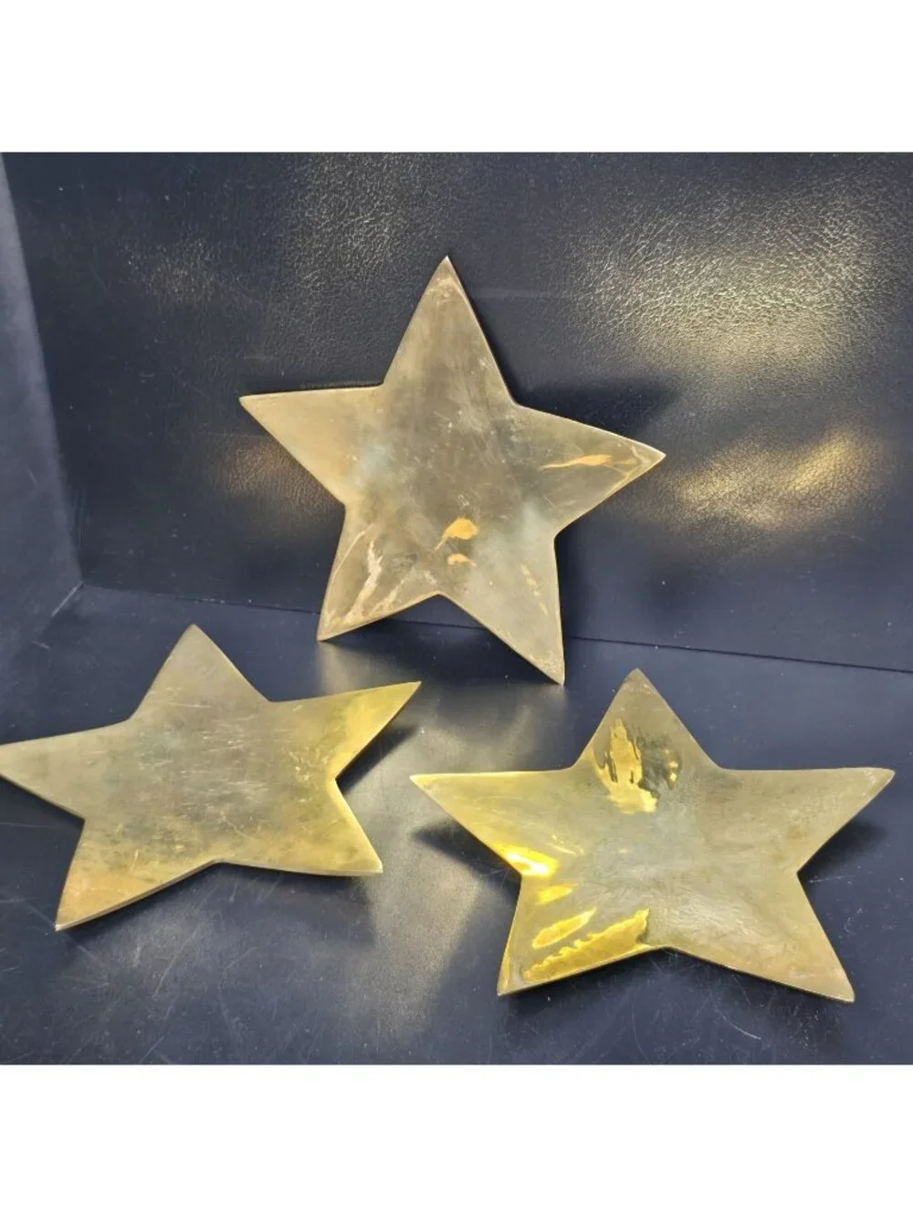 3 Vintage Brass Star Trinket Dish Candlestick Holder 7.5